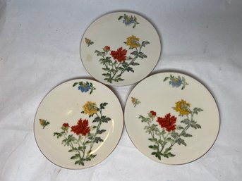 Three 7' Plates Castleton China Ma Lin Floral Pattern By Ching Chih Yee