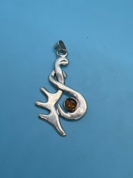 Vintage Sterling Silver Signed CS Taxco Mexico Tiger's Eye Modernist Pendant