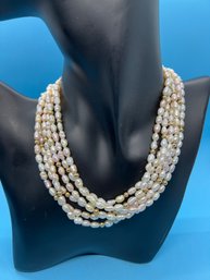 Baroque Pink Peach White Cultured Freshwater Pearl 88' Long Strand Necklace 14K