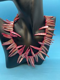Pink Mother Of Pearl Spike Necklace 16'-19' Sea Shell Shard Fringe Collar Bib Tribal
