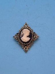 Vintage Cameo Brooch Black And White Diamond Shape By Gerry
