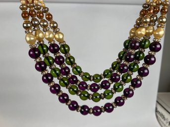 VALENTINO Garavani Couture 1980s Faux Pearl Green Purple Beaded Necklace Rare