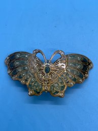 Vintage Iridescent Glitter Enamel Butterfly Hair Clip Green Tones