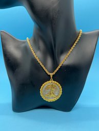 1943 US Walking Liberty Gilded Half Dollar Pendant Necklace 20 Inch Chain