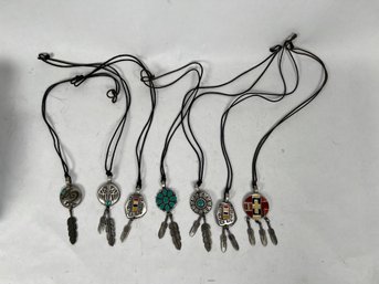 Lot Of 7 Native American Style Metal Pendant Rope Necklaces