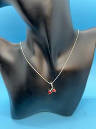 925 Sterling Silver Cherry Heart Pendant With 19' Chain