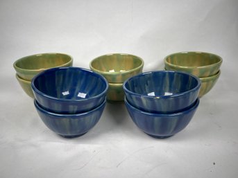 Lot Of 10 Blue And Green Hand Painted Bowls Evandale 5'