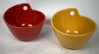 Pair Of Sweet Ceramics Yellow & Red Pots Planters Modern Italy