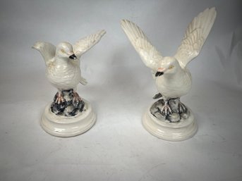 Pair Of Vintage White Porcelain Doves
