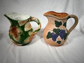 Pair Of Nice Pitchers Fall Leaves And Grape Embossed
