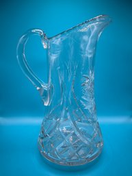 Vintage American Brilliant Cut Glass Crystal Pitcher Clean Elegant Hobstar Pinwheel Design 4.5 Lb 11'