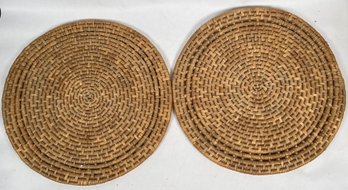 Set Of 2 Vintage Round Rattan Placemat Natural 14'