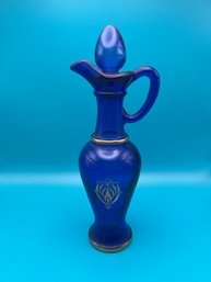 Cobalt Blue Avon Cruet Gold Trim 9' Bottle Jar Pitcher With Lid