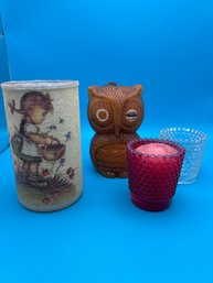 Group Of 3 Vintage Candles And One Votive Candle Holder