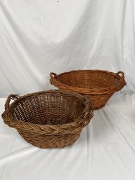 Two Wicker Baskets Brown Two Side Handles Display Carry