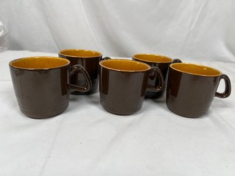 Mid Century Vintage Laughlin Andre Ponche Honey Brown Cups Stoneware Lot 5 Mugs