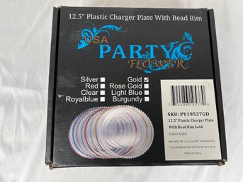12' Plastic Charger Plate With Gold Bead Rim Set Of 12