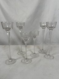 Group Of 6  Long-Stem Clear Glass Tealight Candleholders 6' & 8'