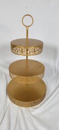 21.5' Tall Gold 3-Tier Metal Reversible Dessert Cupcake Stand For Decoration Event