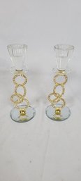 Set Of 2 Candle Holder With Crystal Rings 8.5'