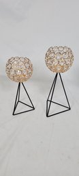 2 Pcs Crystal Candle Holder Stands Table Decor