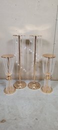 Group Of 4 Flower Vase Holders Centerpieces With Spiral Hanging Beads