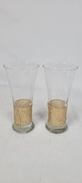 Pair Of Clear Glass Vases With Gold Ribbons 8'