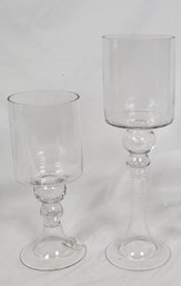Group Of 2 Glass Vases / Candle Holders / Hurricane Candy Jars 12' & 16' Tall