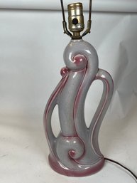Vintage MCM Art Deco Ceramic Table Lamp Grey / Pink Wave Ceramic