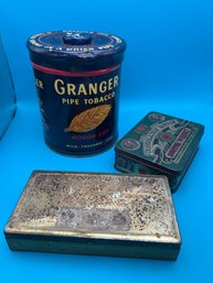 Lot Of 3 Vintage Empty Tins: Granger Pipe Tobacco, Lipton's, Consolation Royale