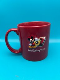 Retro 2007 Walt Disney World 3D Coffee Mug Cup Embossed Logos Maroon 4.5' Tall