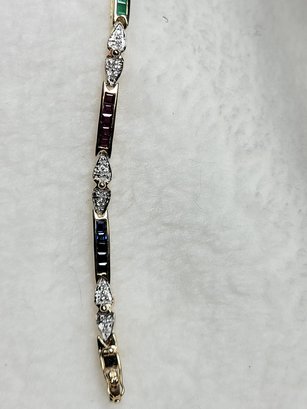 14k Gold Bracelet With Emeralds, Sapphires, Rubies And Diamonds
