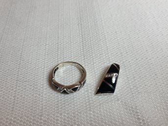 Sterling Onyx Ring And Pendant