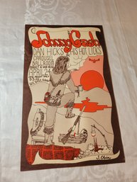 Johnny Cash Dan Hicks & His Hot Kicks Original Concert Poster Apr 24 1968 At Carousel