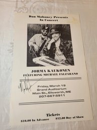 Jorma Kaukonen With Michael Falzarano In Ellsworth Maine Original Concert Poster