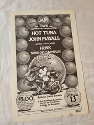 Hot Tuna John  Ayala June 13 1975 Original Concert Handbill