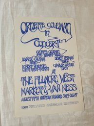 Ornerte Coleman  At Fillmore West August 5, 1968 Original Concert Handbill