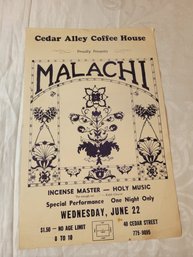 Malachi At The Cedar Alley Coffee House Original Concert Handbill