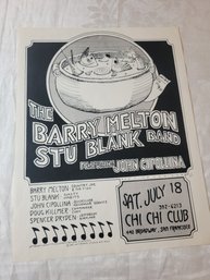 Barry Melton And Stu Blank Band At Chi Chi Club July 18, 1987 Original Concert Handbill