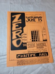Zero At Maritime Hall June 1996 Original Concert Handbill