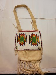 Antique Authentic Handmade Native American Hide And Beaded Purse