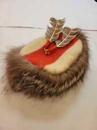 Authentic Handmade Native American Vintage Wool And Fur Hat