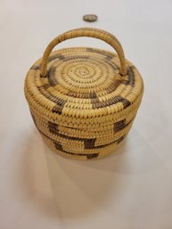 Authentic Handmade Native American Hopi Coil Basket With Cover