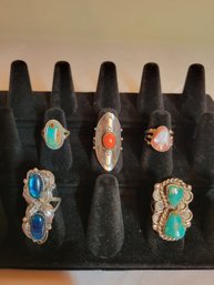 Native American Sterling Ring Lot Sized 4-5