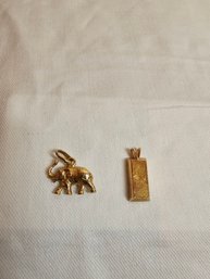 14k Gold Bar And Elephant Pandants