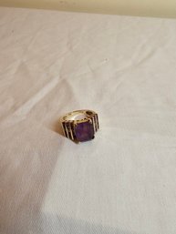 10k Gold Ring With Amethyst And Diamond