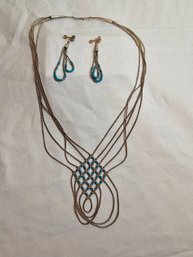 Native American Sterling Silver Liquid Necklace And Earrings Set