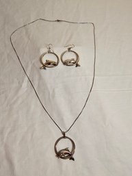 Sterling Silver Dolphin Necklace And Earrings Set