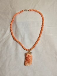 Vintage Salmon Coral Bead Necklace With 15k Gold Clip And Setting