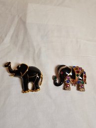 2 Vintage Costume Elephant Brooches